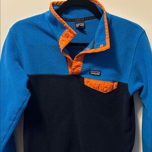 Patagonia Blue and Black Fleece with Orange Trim